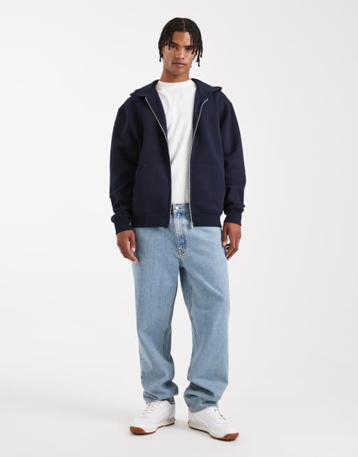 ASOS DESIGN essential relaxed fit zip up hoodie in navy
