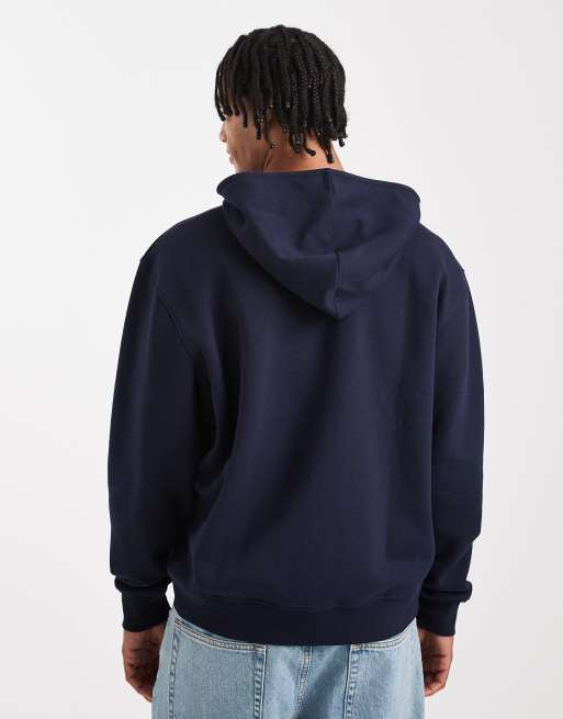ASOS DESIGN essential relaxed fit zip up hoodie in navy