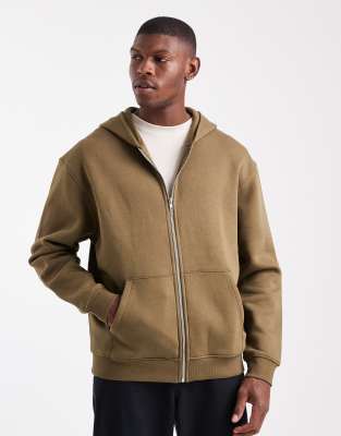 Asos Design Essential Relaxed Fit Zip Up Hoodie In Green