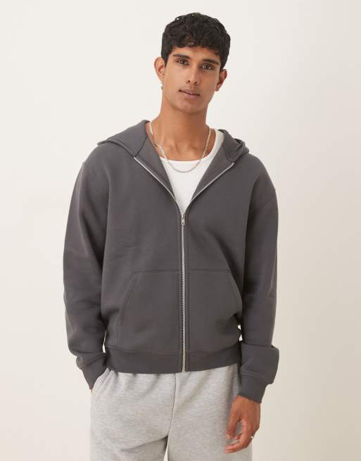 ASOS DESIGN essential relaxed fit zip up hoodie in gray