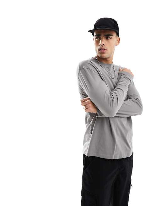 ASOS DESIGN essential relaxed long sleeve t-shirt in charcoal