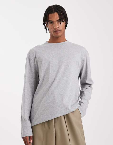 ASOS DESIGN essential relaxed long sleeve t-shirt in grey marl - view 1