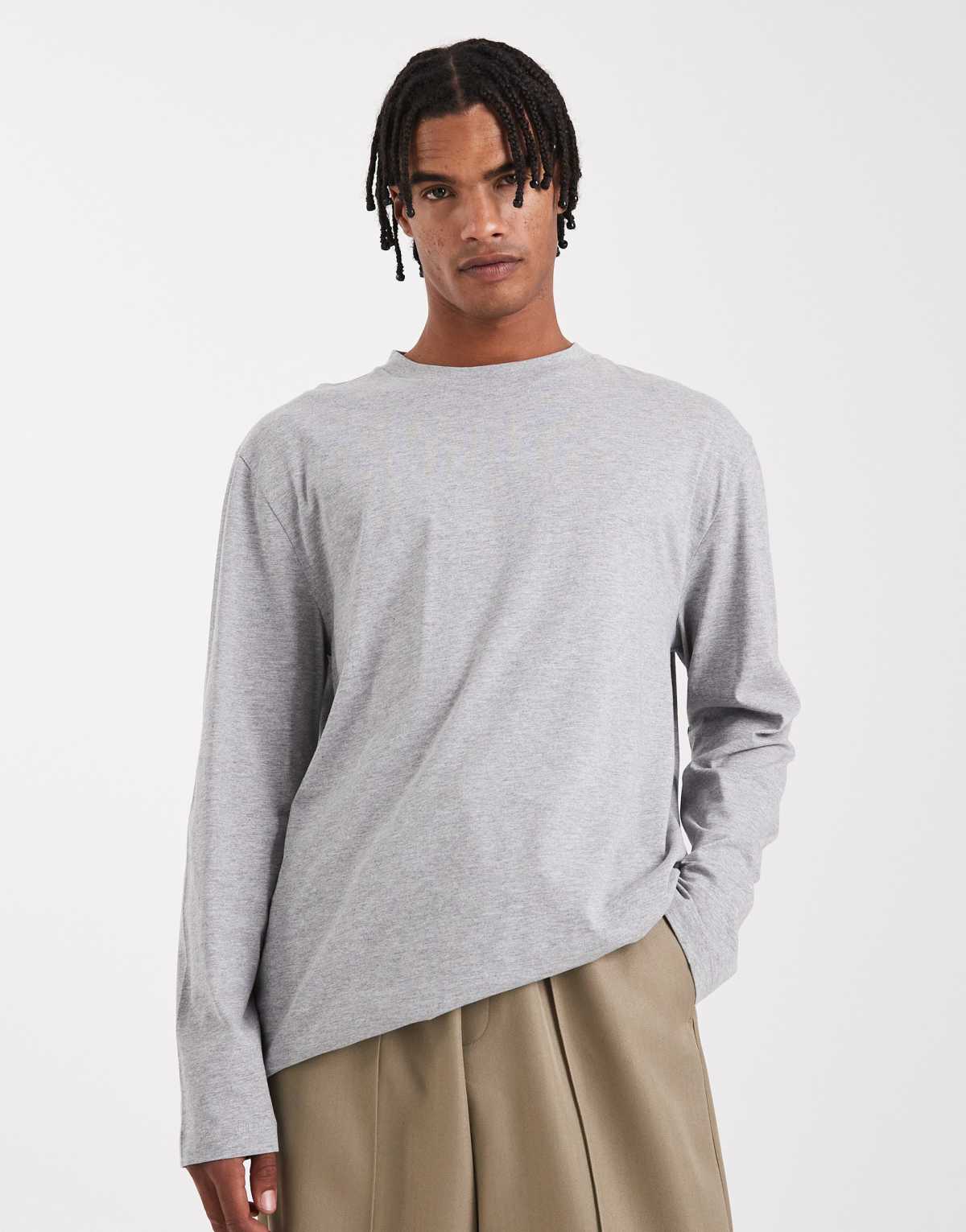 ASOS DESIGN essential relaxed long sleeve t-shirt in grey marl