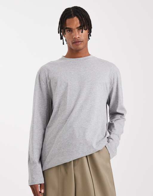 ASOS DESIGN essential relaxed long sleeve t-shirt in grey marl 