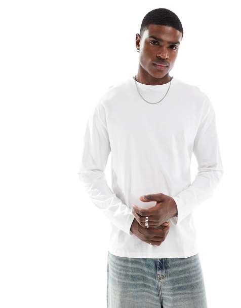 ASOS DESIGN essential relaxed long sleeve t-shirt in white - view 1