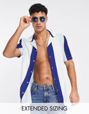 Asos Design Essential Revere Retro Stripe Shirtblue ModeSens