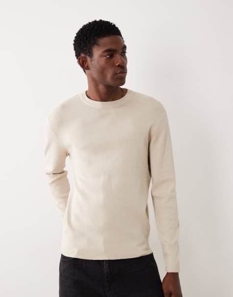 ASOS DESIGN Essential rib knit long sleeve crew neck t-shirt in stone - view 1
