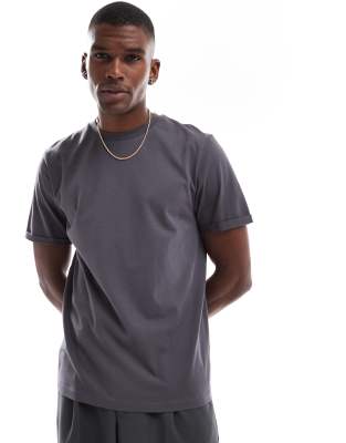 ASOS DESIGN essential roll sleeve t-shirt with crew neck in charcoal
