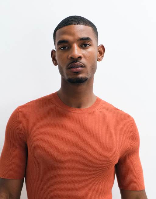 ASOS DESIGN – Essential – Rostfärgad, ribbstickad topp i muscle fit med rund halsringning, 2 av 5