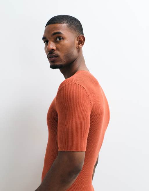 ASOS DESIGN – Essential – Rostfärgad, ribbstickad topp i muscle fit med rund halsringning, 4 av 5