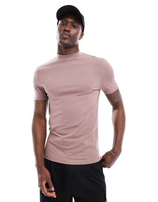 ASOS DESIGN – Essential – Różowy T-shirt o kroju podkreślającym sylwetkę z zabudowanym dekoltem