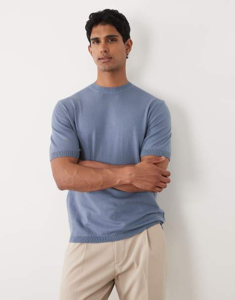 ASOS DESIGN - Essential - Ruimvallend fijngebreid T-shirt met ronde hals in blauw - view 1