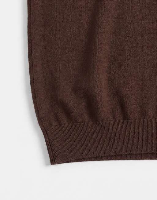 ASOS DESIGN - Essential - Ruimvallende fijngebreide polo met inkeping in bruin, 9 van 9