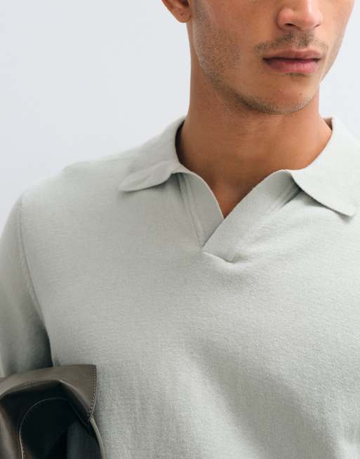 ASOS DESIGN - Essential - Ruimvallende fijngebreide polo met inkeping in saliegroen, 3 van 5