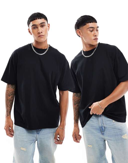 ASOS DESIGN - Essential - Set van 2 oversized T-shirts in zwart