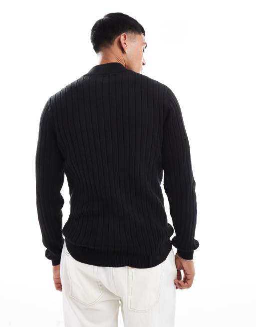 ASOS DESIGN - Essential - Sort, tætsiddende og ribstrikket trøje med kvart lynlås, 2 af 4