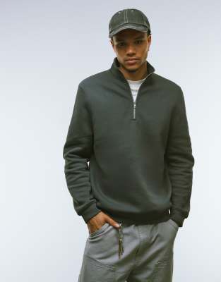 Asos Design Essential Standard Fit Quarter Zip Sweatshirt In Gray