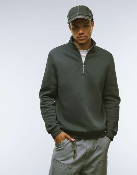 ASOS DESIGN essential standard fit quarter zip sweatshirt in washed gray - view 1