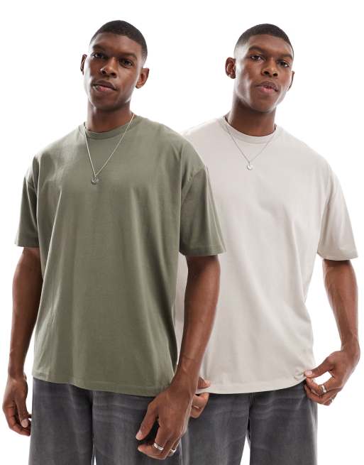 ASOS DESIGN – Essential – Stenfärgade och krämvita t-shirts i oversize, 2-pack