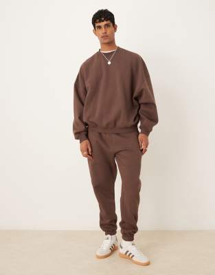Asos Design Essential Straight Leg Sweatpants In Brown