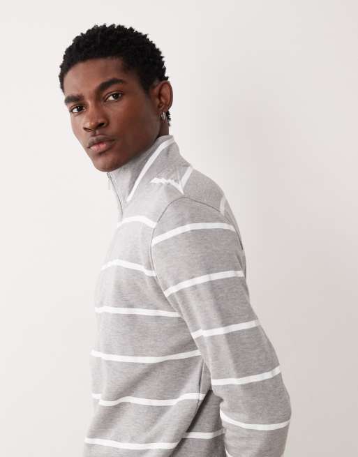 ASOS DESIGN essential striped half zip sweatshirt in heather gray, 4 of 5