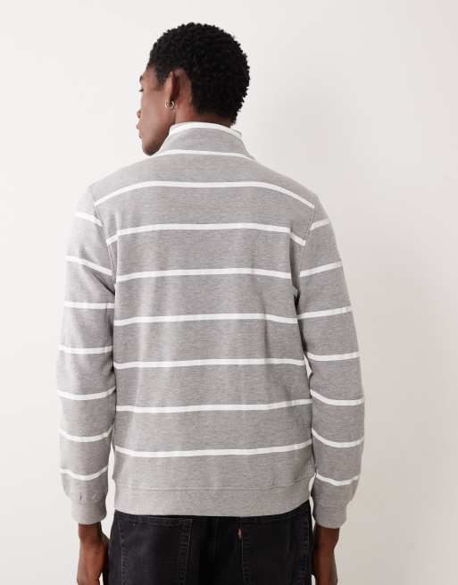ASOS DESIGN essential striped half zip sweatshirt in heather gray, 5 of 5