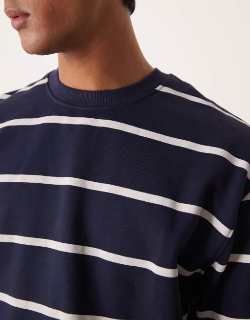 ASOS DESIGN essential striped sweatshirt in navy, 3 of 5