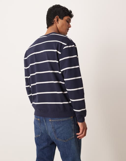 ASOS DESIGN essential striped sweatshirt in navy, 5 of 5