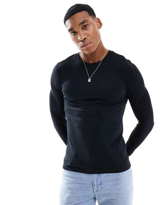 ASOS DESIGN – Essential – Svart t-shirt i muscle fit med lång ärm , 2 av 4