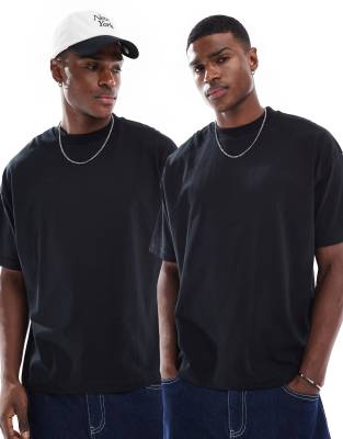 ASOS DESIGN – Essential – Svart t-shirt i oversize, 2-pack - view 1