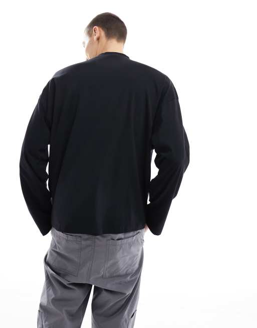 ASOS DESIGN – Essential – Svart t-shirt i oversize med hög krage och långa ärmar, 2 av 4