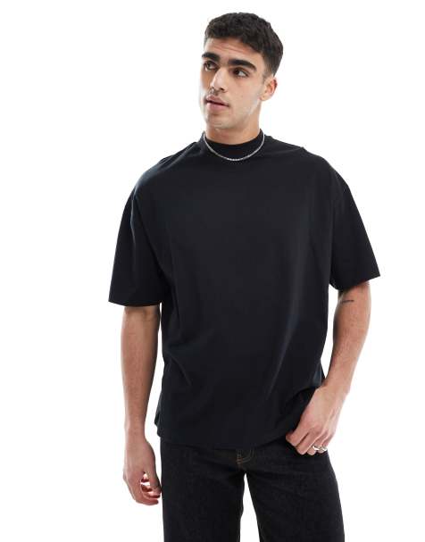 ASOS DESIGN – Essential – Svart t-shirt i oversize med hög krage - view 1