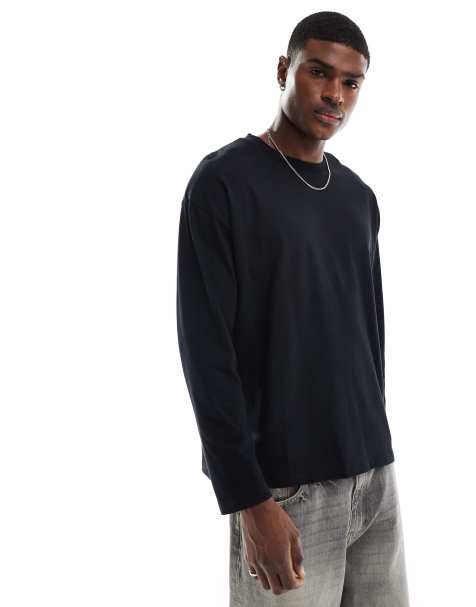 ASOS DESIGN – Essential – Svart t-shirt i oversize med långa ärmar - view 1