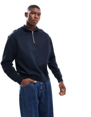 ASOS DESIGN - Essential - Sweat oversize coupe carrée à col zippé - Bleu marine