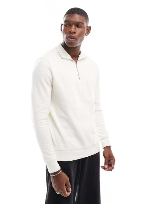 ASOS DESIGN - Essential - Sweatshirt met kwartrits in stone