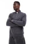 [ASOS DESIGN] ASOS DESIGN essential sweatshirt with half zip in charcoal-Grey 2XL Asphalt
