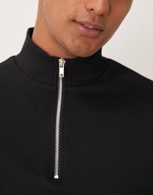 ASOS DESIGN essential sweatshirt with half zip in black