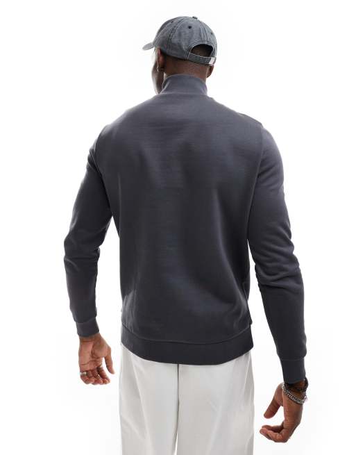 ASOS DESIGN essential sweatshirt with quarter zip in charcoal