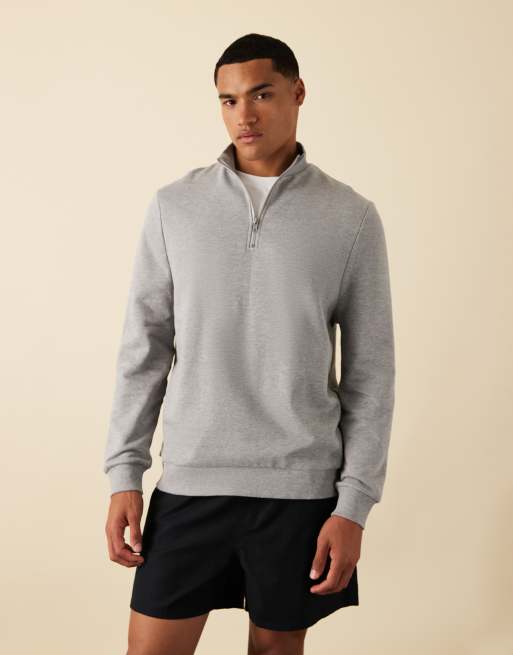 ASOS DESIGN essential sweatshirt with quarter zip in gray