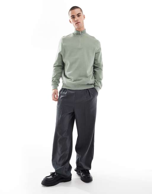 ASOS DESIGN essential sweatshirt with quarter zip in mid green