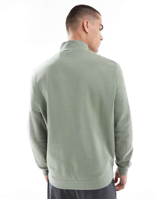 ASOS DESIGN essential sweatshirt with quarter zip in mid green