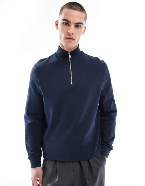 ASOS DESIGN essential sweatshirt with quarter zip in navy - view 1