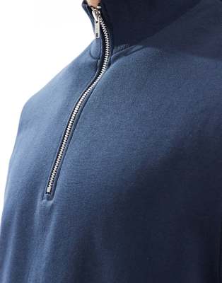 Asos Design Essential Sweatshirt With Quarter Zip In Navy