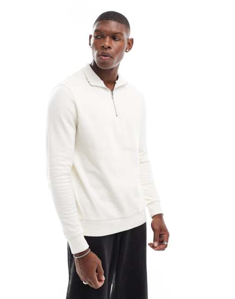 ASOS DESIGN essential sweatshirt with quarter zip in stone - view 1