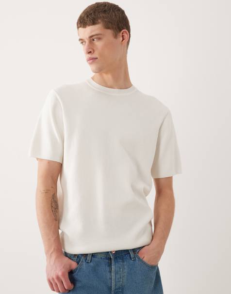 ASOS DESIGN Essential – Sweter z okrągłym dekoltem z dzianiny w drobne prążki w kolorze ecru - view 1