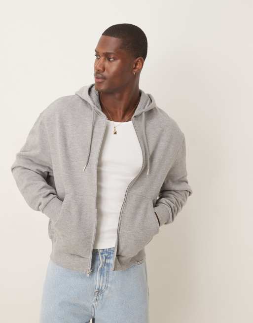 ASOS DESIGN – Essential – Szara melanżowa bluza z kapturem, o pudełkowym kroju oversize, zapinana na zamek