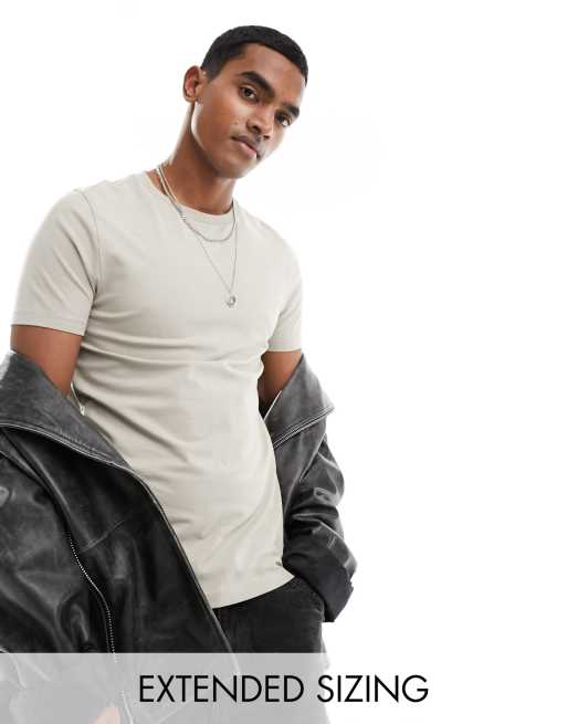 ASOS DESIGN – Essential – Szarobeżowy T-shirt o kroju podkreślającym sylwetkę