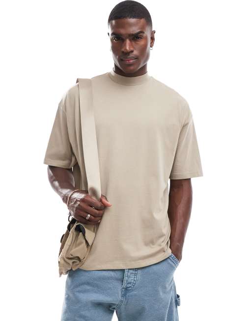 ASOS DESIGN - Essential - T-shirt accollata oversize color pietra