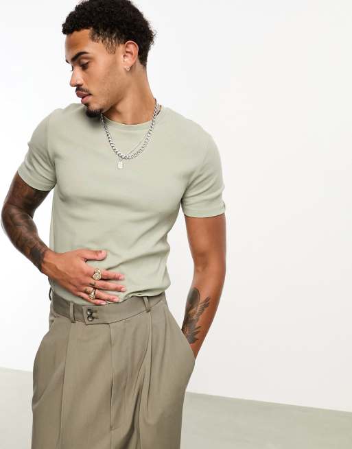 ASOS DESIGN - Essential - T-shirt attillata a coste color tortora