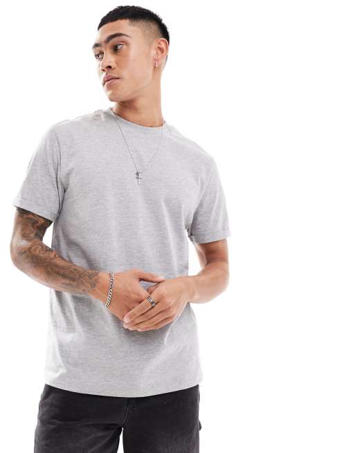 ASOS DESIGN – Essential – T-Shirt in Hellgrau mit Rundhalsausschnitt und umgeschlagenen Ärmeln, 3 von 4